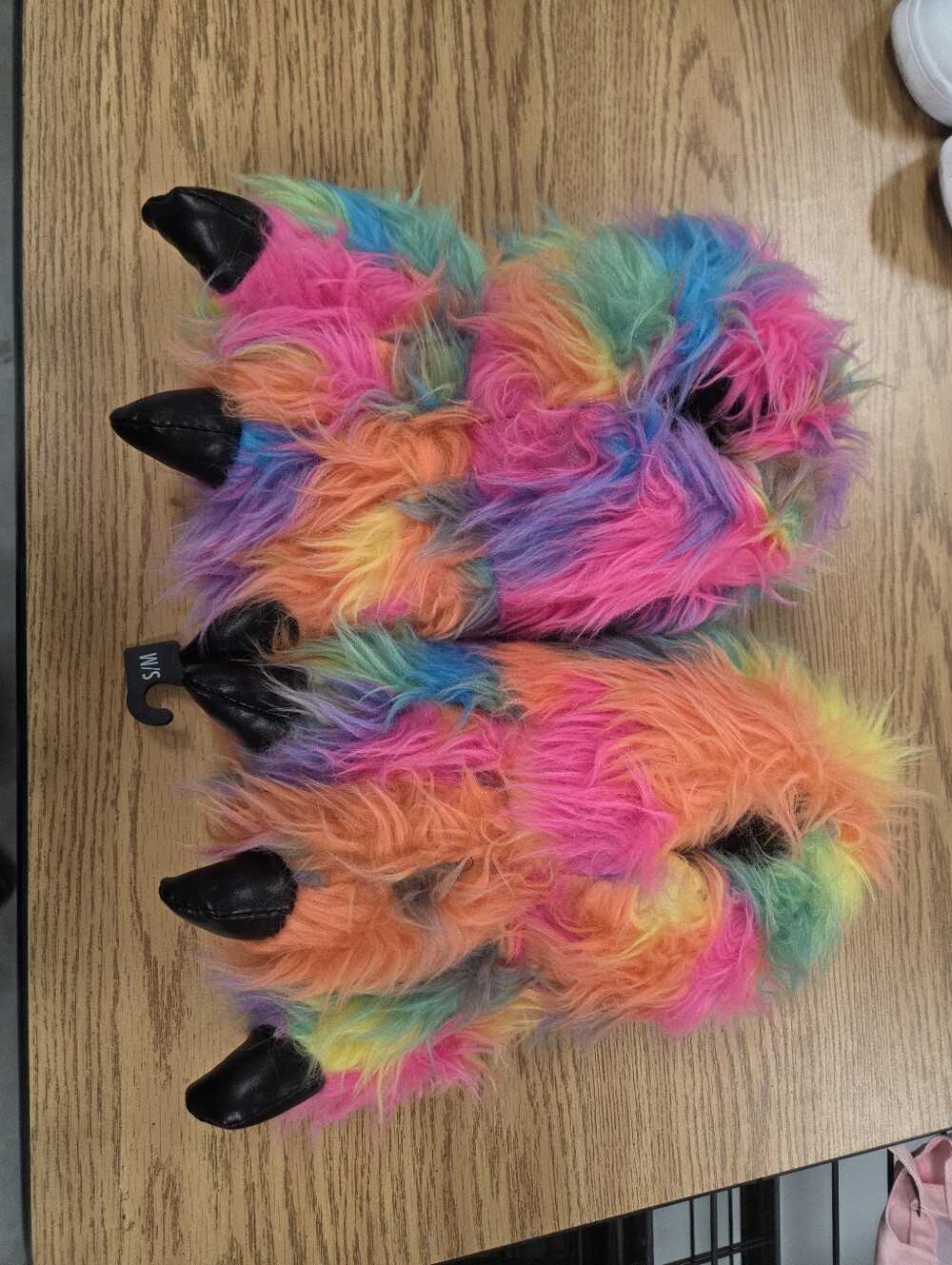Rainbow Multicolor Furry Women's Slipper with Black Claw Accent